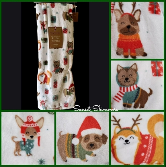Christmas Santa Bulldog Pom Westie Pug Dog Oversized Soft Cozy Throw Blanket New - Picture 1 of 2